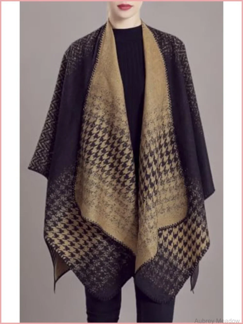 Women's Blanket Wrap Houndstooth Knitted Cardigan Scarf Shawl Poncho Cape